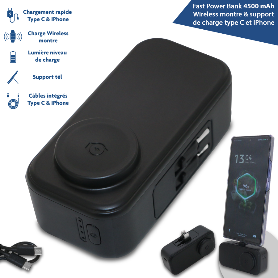 power bank publicitaire  4500 mah lumineux