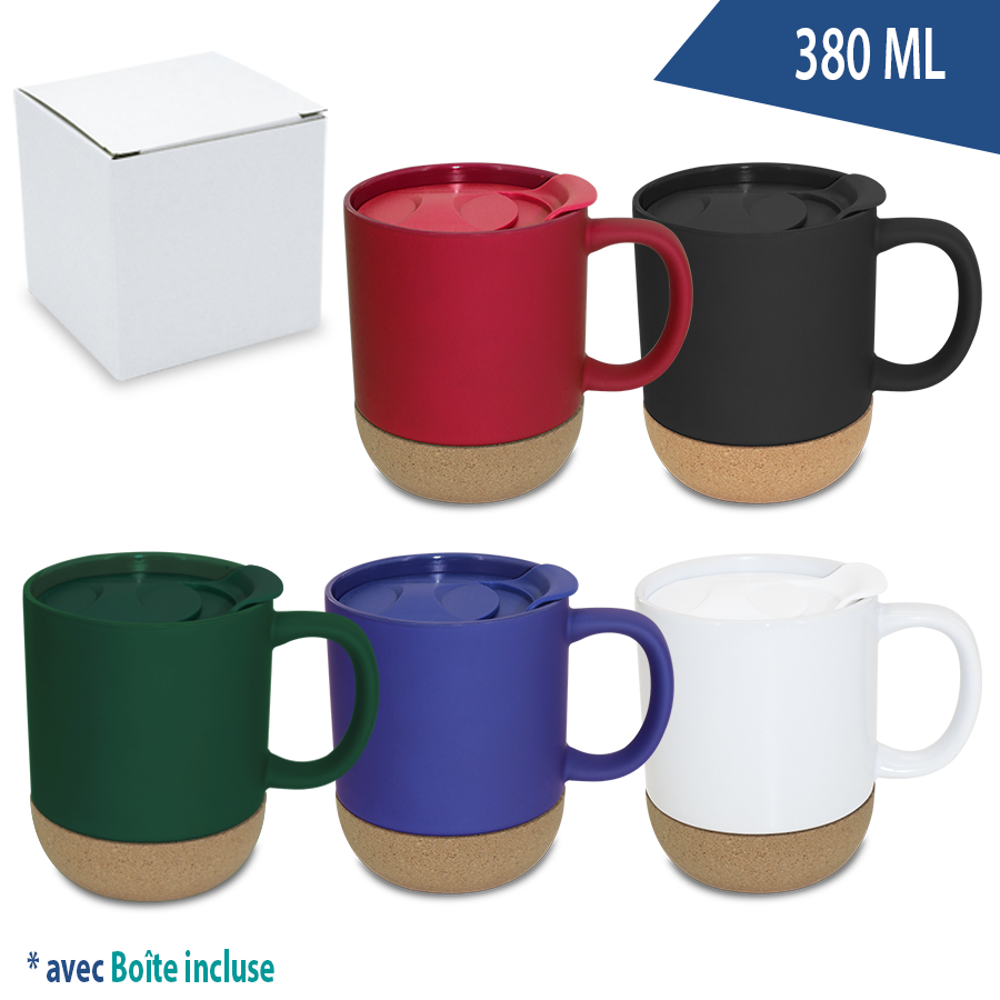 mug  380 ml en porcelaine et liège  avec couvercle