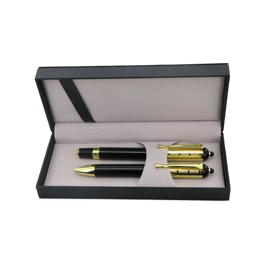 parure de stylos dorés avec boite