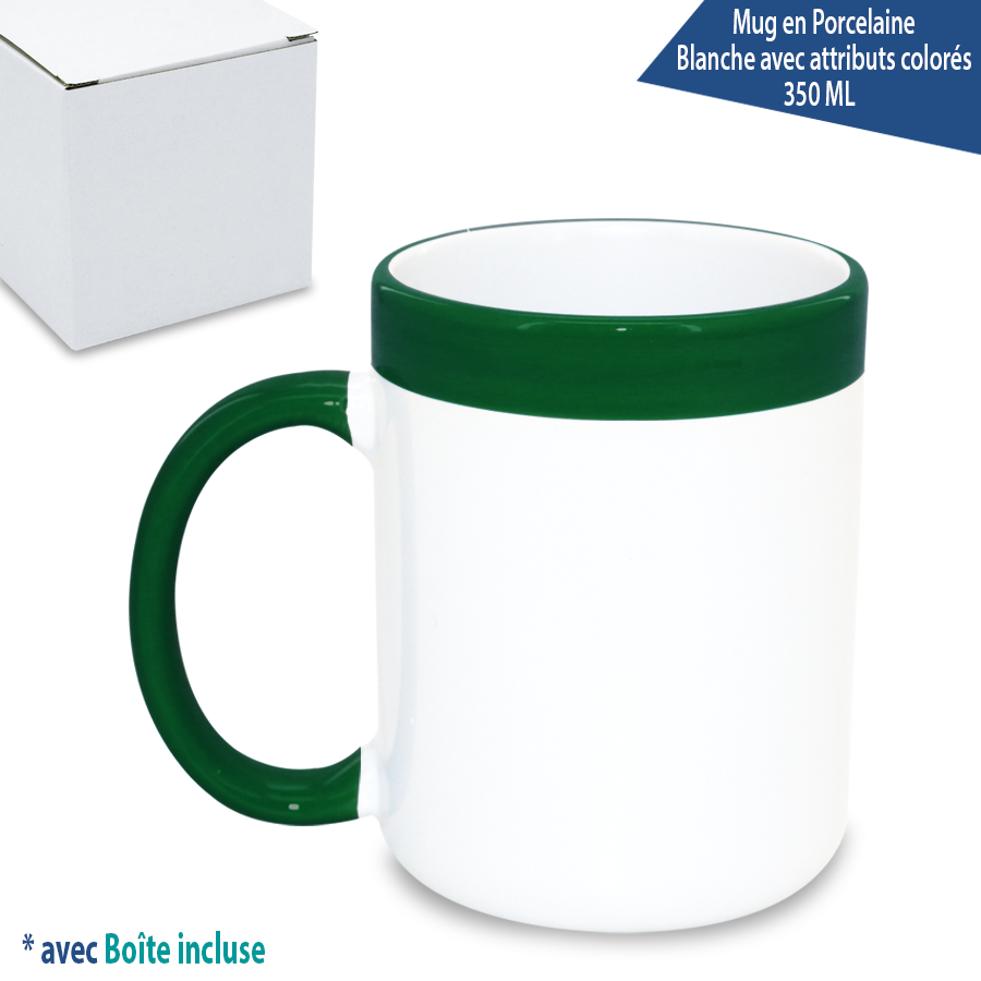 mug en porcelaine blanche avec attributs colorés 350 ml