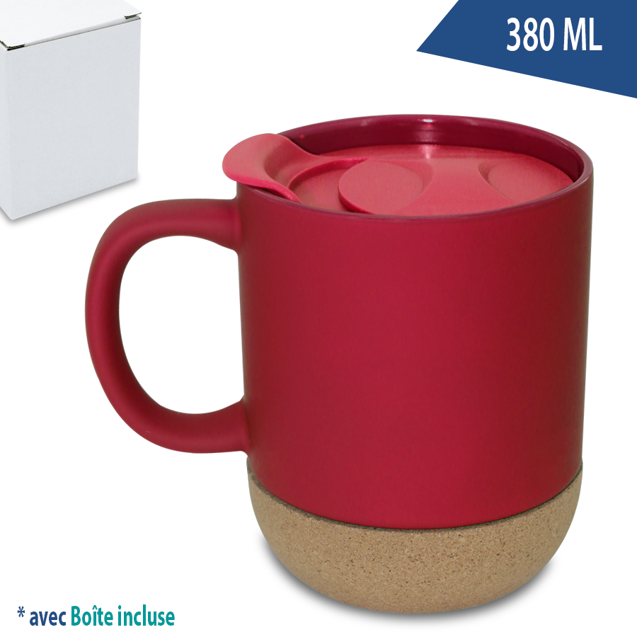 mug  380 ml en porcelaine et liège  avec couvercle
