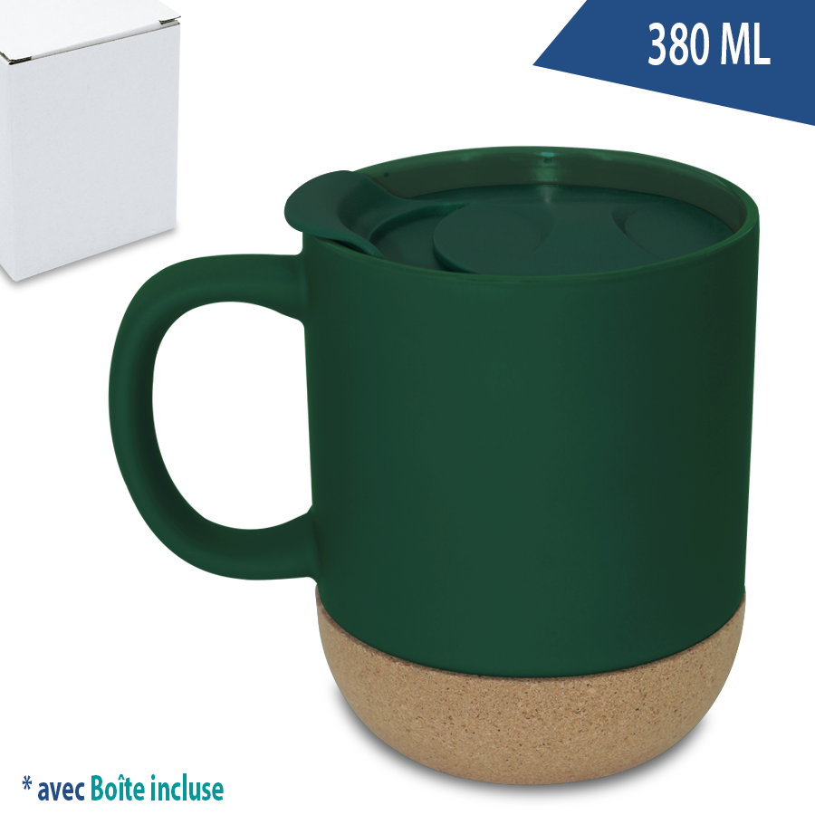 mug  380 ml en porcelaine et liège  avec couvercle